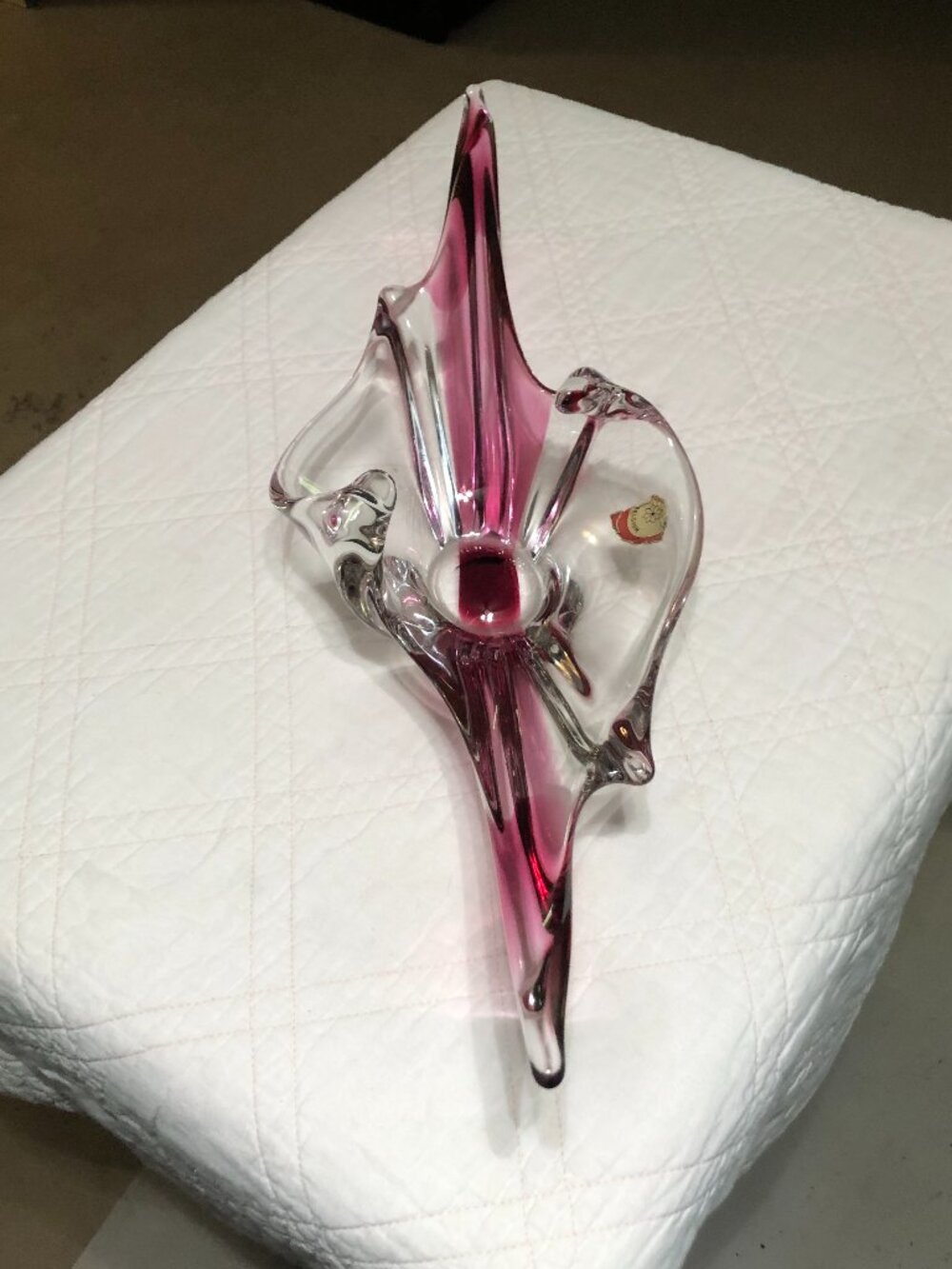 Vintage Val Saint Lambert Freeform Centerpiece Art Glass Bowl